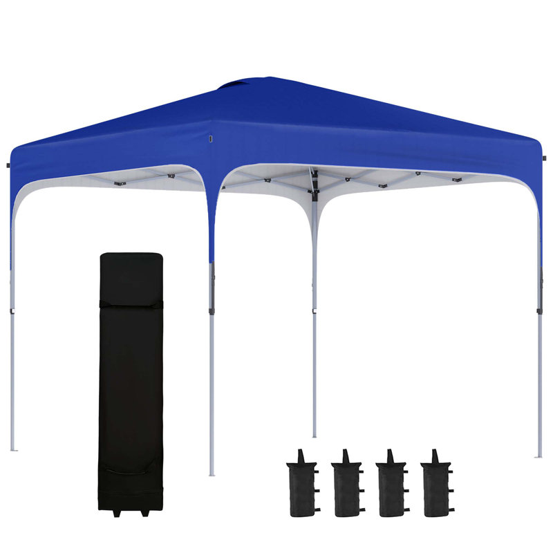 Outsunny 8' X 8' Pop Up Canopy Tent With Wheeled Carry Bag And 4 Sand Bags, Instant Sun Shelter, Tents For Parties, Height Adjustable, For Outdoor, Garden, Patio