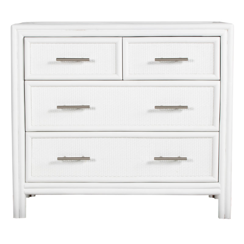 Aruba 4 - Drawer Nightstand, White/Brushed Nickel