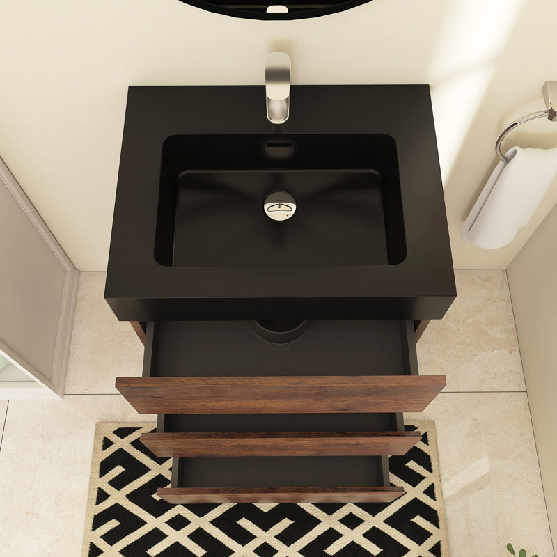 Meuble-lavabo simple Reniel, Noir, noir, noir, noir, Noyer, 24"