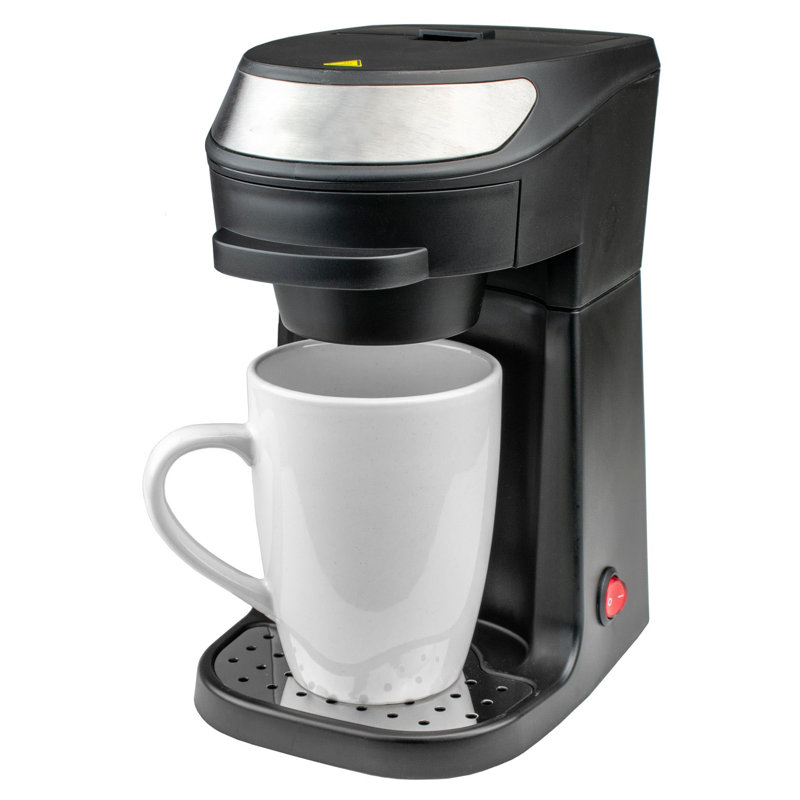 Single Serve Coffee Maker With Mug, Reusable Filter & Easy Clean, Black