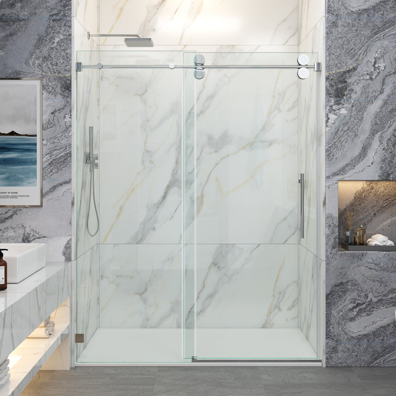 Opal Mirage MCOCOD 56-60.5" W x 76" H Single Sliding Frameless Smooth Sliding Shower Door with 3/8" (10mm) Clear Glass