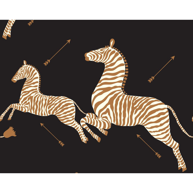 Zebras Animal Print Vinyl Wallpaper Roll, Black