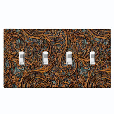 Brown Wood Leaves Tree Bark Print Nature Themed 4 - Gang Toggle Light Switch Standard Wall Plate