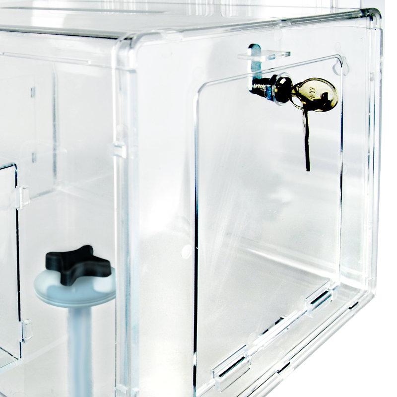 Extra Large Clear Lottery Box on Adjustable Pedestal Floor Stand w/ Pocket, Lock & Keys on Pedestal