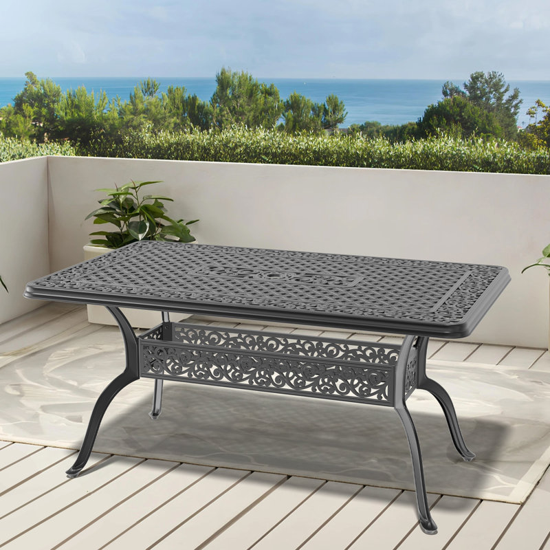 Table de salle à manger de patio avec trou pour parasol, table de salon, 35,5 po x 59 po x 28,35 po