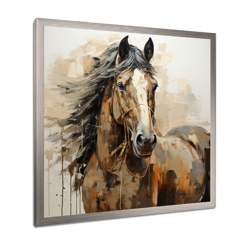 Cheval, liberté symbolique - impression sur toile, Cadre simple argenté, H 24 po x l 24 po x P 1 po