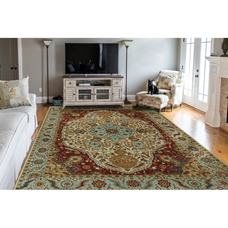 Tapis rouge / beige en laine noué à la main de conception unique 9 pi 1 po x 12 pi 1 po Jamik