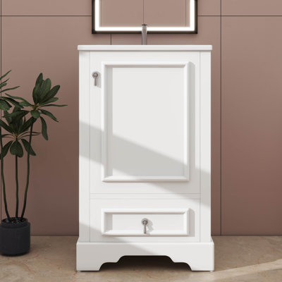 20 Inch Bathroom Vanity Featuring Integrated Single Sink, Adjustable U-Shaped Shelf, Compartment Drawer And Door-Mounted Storage Rack