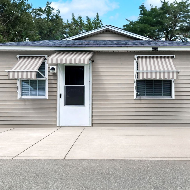 Awntech Mesa Window Retractable Awning, Gray/White Stripe, 24" H x 52" W x 24" D