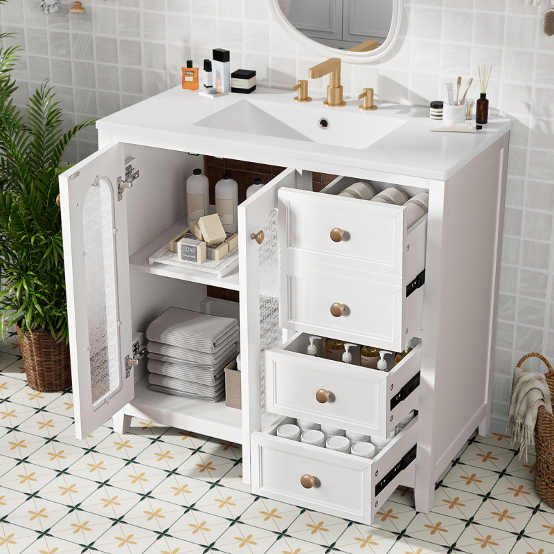 36" Single Bathroom Vanity Set with Ceramic Top, White