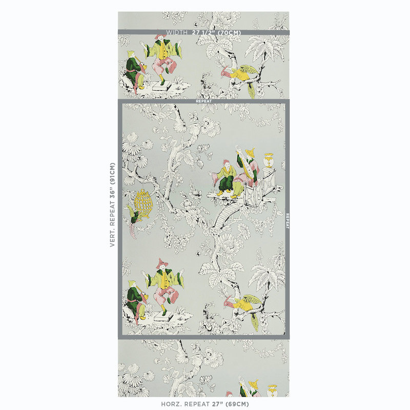 Papier peint Chinoiserie Moderne, Gris tourterelle