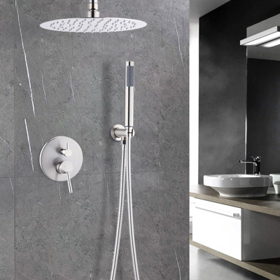 Wall Mounted Shower Assembly With 10 Inch Head And Handheld In Brushed Nickel System Elegant