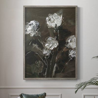 «White & Copper Floral II», reproduction encadrée - bois massif
