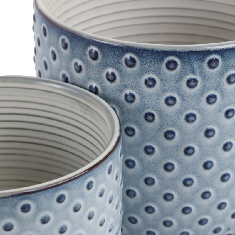 Decorative Round Indoor Planter With Saucer For Home Decor - Stylish Textured Flower Pot For Outdoor Patio Or Living Room Decor - Set Of 2, 6",  8"