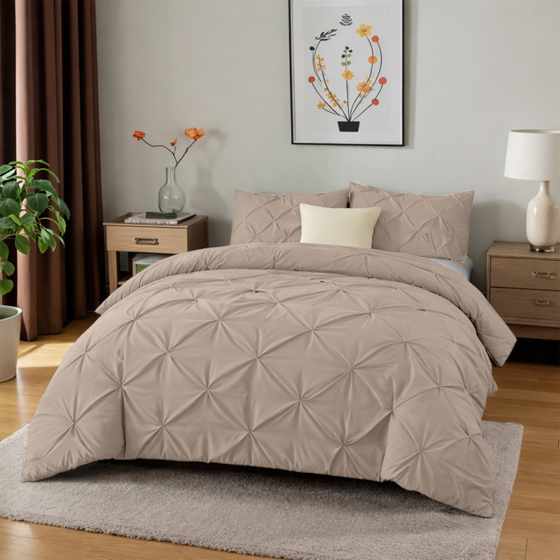 Microfiber Solid No Pattern Colour Duvet Cover Set with Pillowcases, Kingsize Duvet Cover Set + 2 Pillowcases, Beige