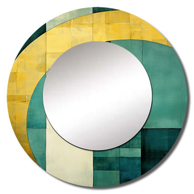 Emerald And Golden Arches I - Abstract Shapes Mirror, Gold Round Unique Wall Mirror, Printed Metal Art