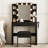 Makeup Vanity Desk With 10 Hollywood Bulbs, Fluted Dressing Table With Charging Station, 2 Drawers And 4 Open Shelves, Hairdryer Holder, Padded Stool With Storage , Black