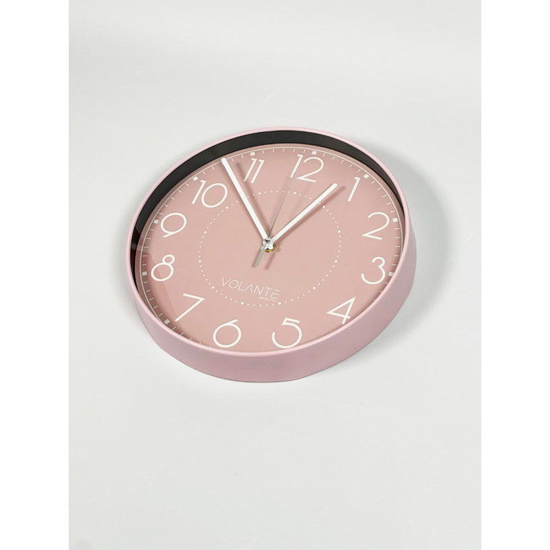 Horloge murale élégante, rose et blanche, 11,8 x 11,8 x 1,8 pouces | 100% plastique avec couvercle en verre véritable | Parfait pour la décoration intérieure et le bureau, design élégant, facile à lire, mouvement silencieux