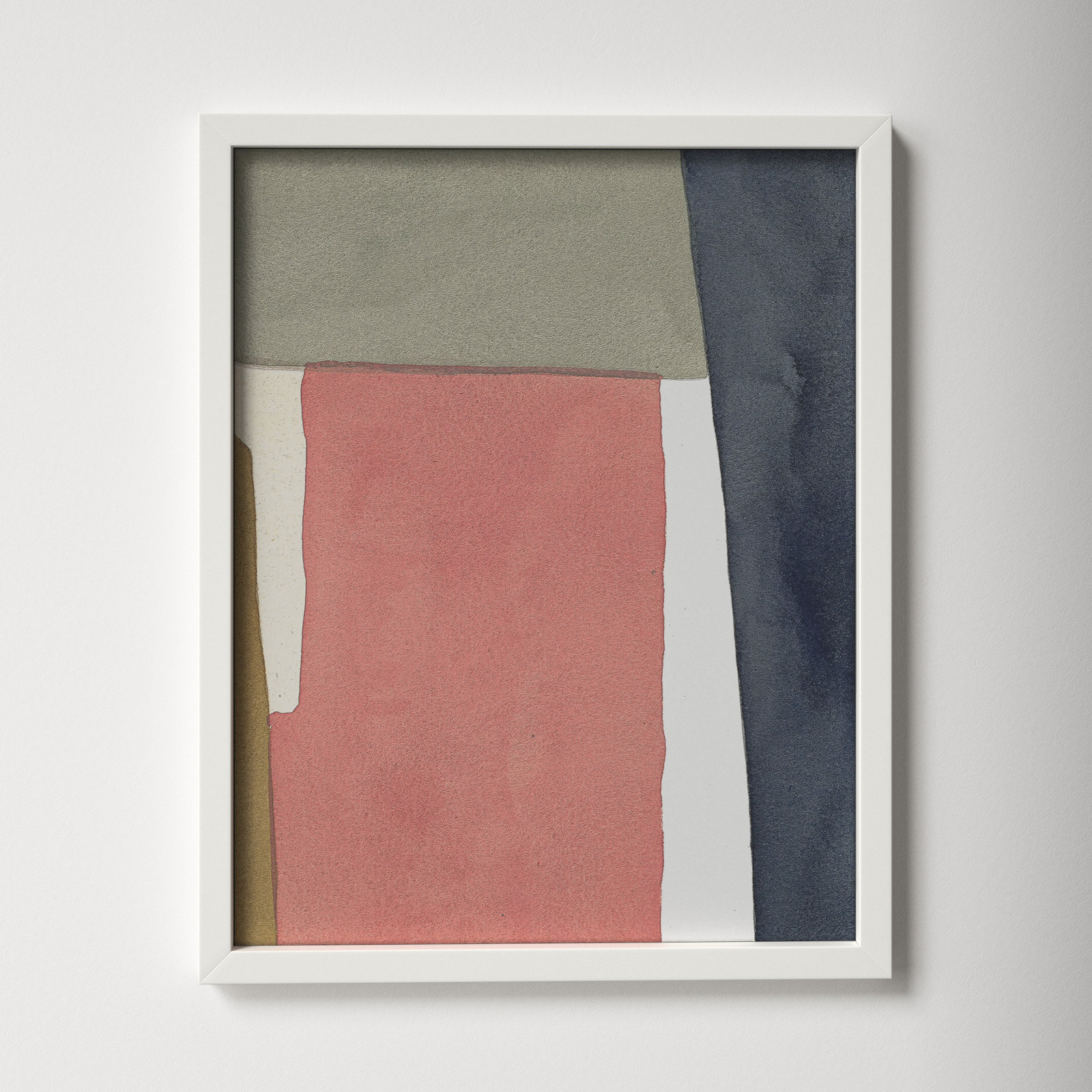 Warm Pink And Indigo by Julia Balfour, 25" H x 20" W x 1.25" D, White Framed Paper