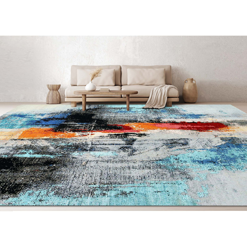 Abstract Area Rug in Blue, Rectangle 12' x 15'