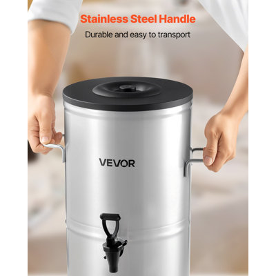 Distributeur de thé glacé, distributeur de boisson en acier inoxydable 304 de 4 gallons / 15 L avec robinet et poignée, convient aux boissons chaudes et froides, au thé glacé et à l'eau dans les cafés et les restaurants