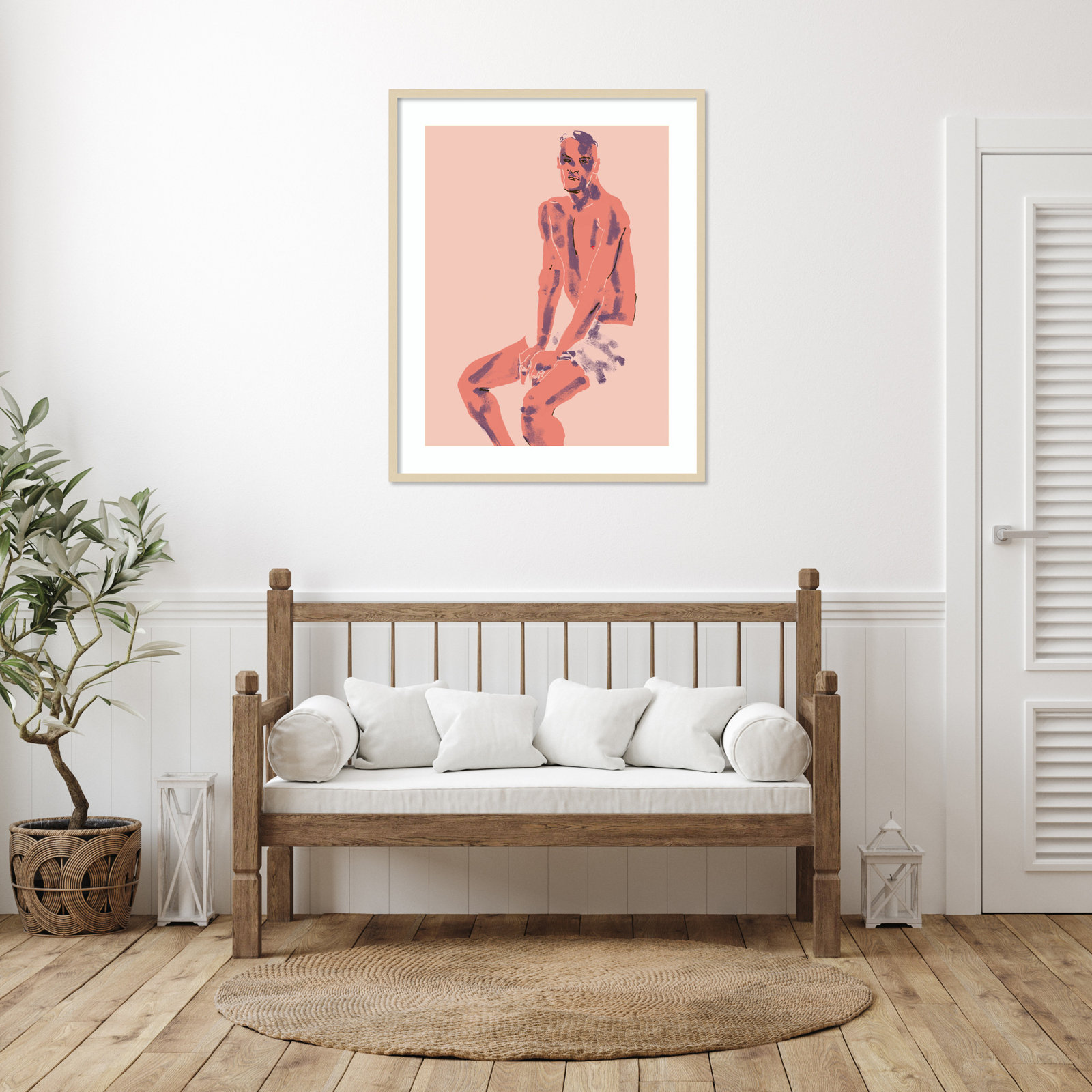 A Man Posing by Francesco Gulina Wood Framed Wall Art Print, Brown, 41" H x 33" W