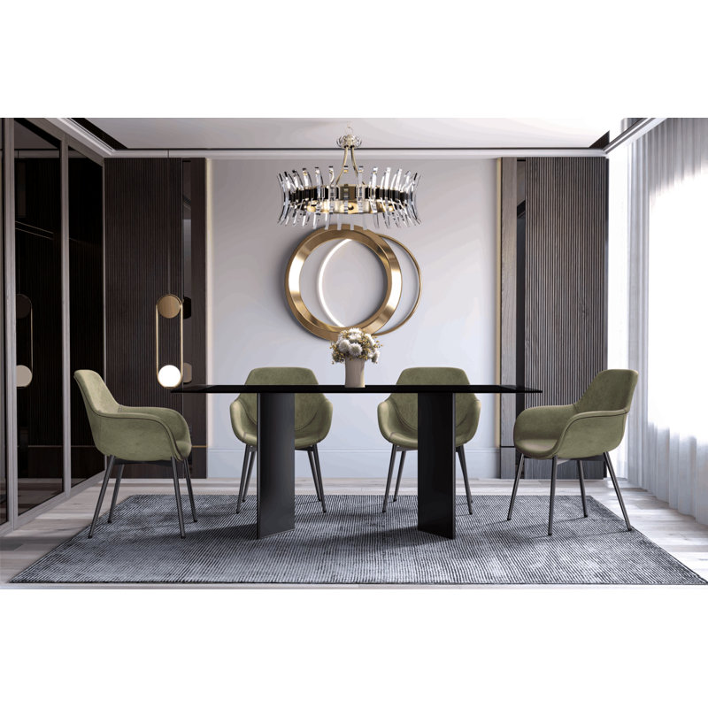 Rectangular Black Glass Dining Table with Stainless Steel Base