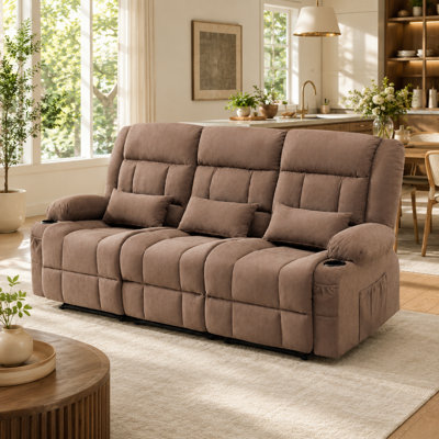 Canapé inclinable de cinéma maison à 3 places avec porte-gobelets et poches de rangement, canapé inclinable manuel double pour 150 avec repose-pieds et coussin lombaire