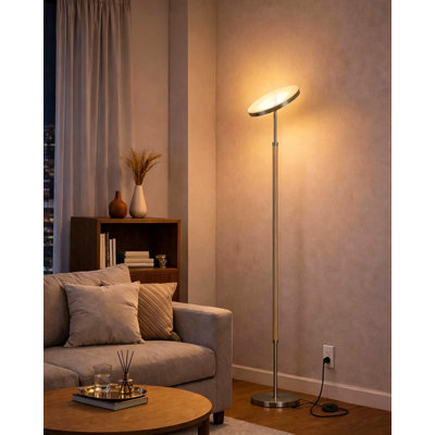 Smart LED Torchiere Floor Lamp With Remote Control - Stepless Dimming & Adjustable Color Temperature, Timer Function, Modern Wood & Black Nickel Design For Living Room, Bedroom, Office