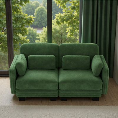 Canapé d'angle modulaire 2 places au design moderne et minimaliste capitonné, avec coussins d'assise épais et confortables, idéal pour le salon, la chambre et l'appartement, en chenille.