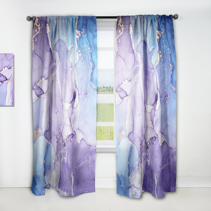 Marbre abstrait bleu et mauve I - Rideau abstrait - Velours obscurcissant - 1 panneau, L 52 po x L 63 po