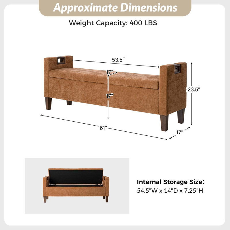 Banc de rangement en bois massif Dezaria, Coral