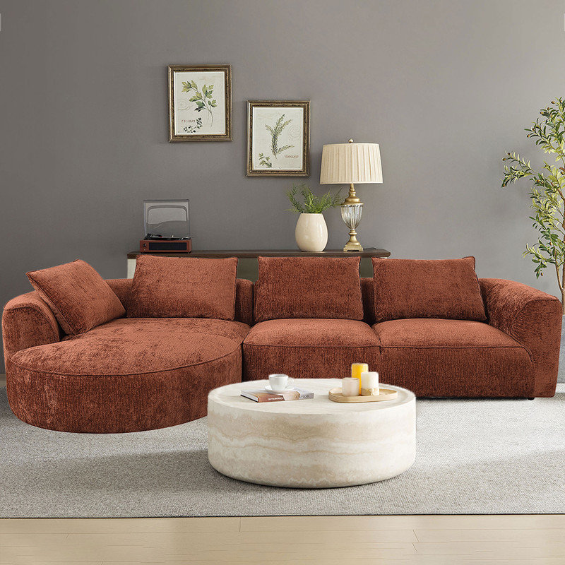 Canapé modulaire en chenille de 136 po avec méridienne incurvée, canapé modulaire en L Chenille Couchfor