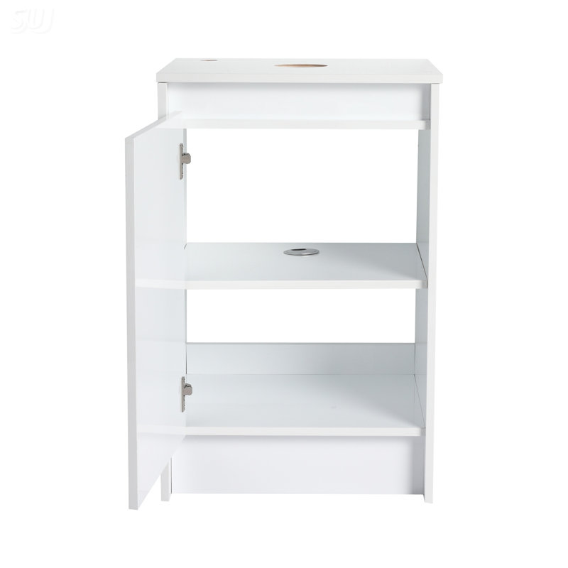 Armoire de salle de bain autoportante avec portes à fermeture douce et rangement spacieux, finition blanche brillante pour les salles de bain modernes