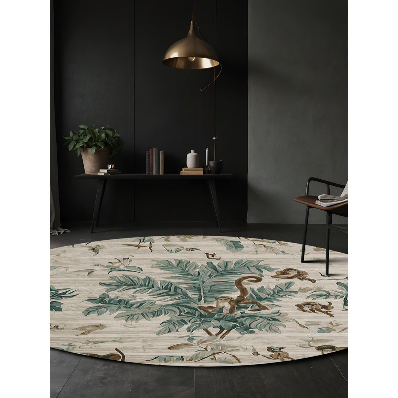 Tapis beige soyeux et moelleux, Rond 3 pi