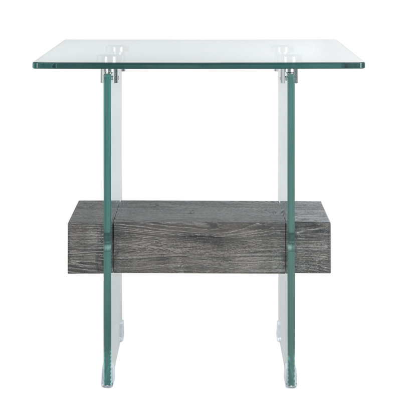 Kayley Glass Top End Table, Black Oak