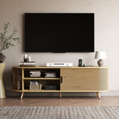 63"W Modern Wood TV Stand with Storage, Shelves and Power Outlet to Fit Tvs