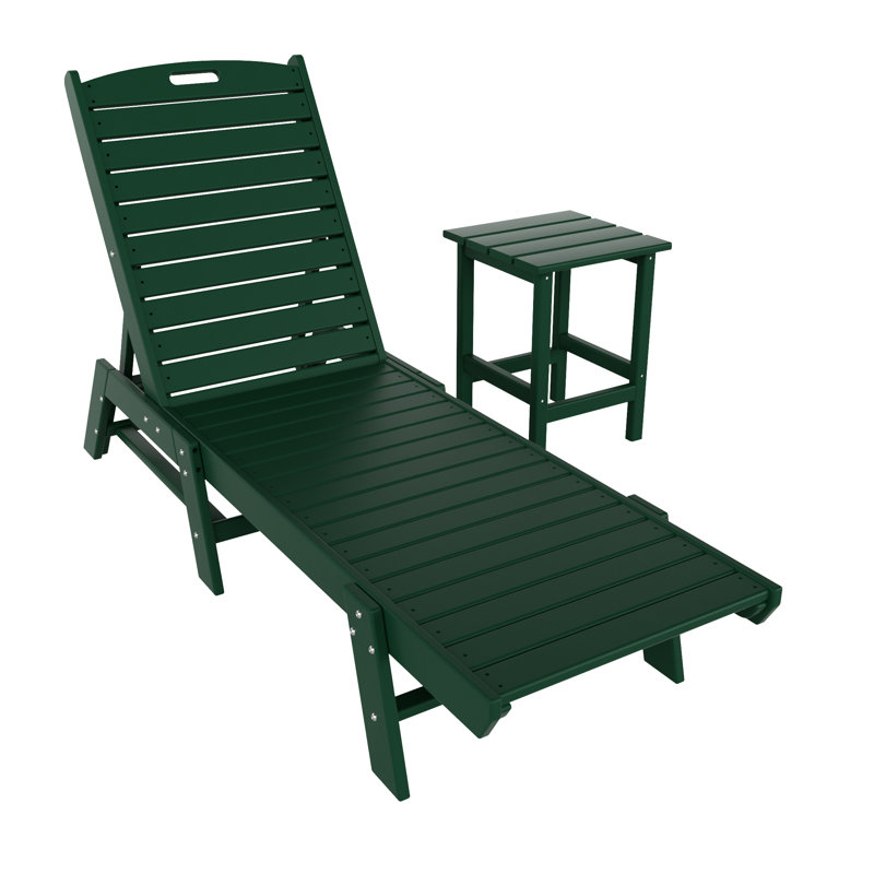 Laguna Outdoor Chaise Lounge with Table, Dark Green