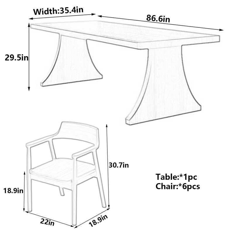 Table de salle à manger Modern, H 29,5 po x L 86,6 po x l 35,4 po