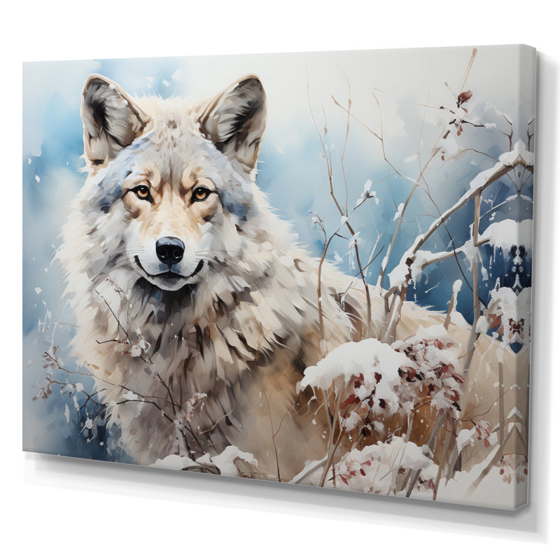 Wolf Winters Embrace - Décoration murale animaux, Toile tendue, H 34 po x l 44 po x P 1,5 po