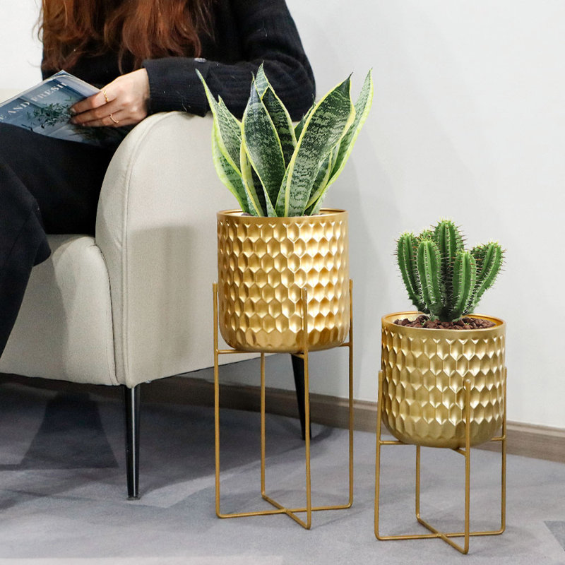 Roelf 2 pcs Metal Pot Planter with Stand Indoor Outdoor