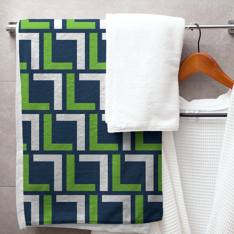 Serviette de bain, Bleu marine collège / vert action / blanc