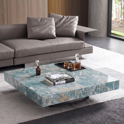 Table basse en marbre de luxe moderne avec plateau en pierre épais et pieds en métal robustes - Table basse rectangulaire de 47,24 po pour le salon