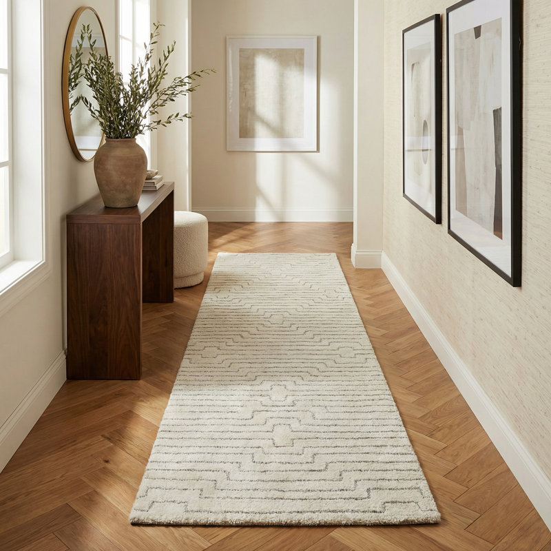 Rug Branch Aila 2' x 8' (2'3" x 8') Beige/Cream Linear Geometric Indoor Runner Rug, Modern, Medium Pile, Stain-Resistant Hallway Carpet - Entryway, Mudroom, Bedroom, and Kitchen