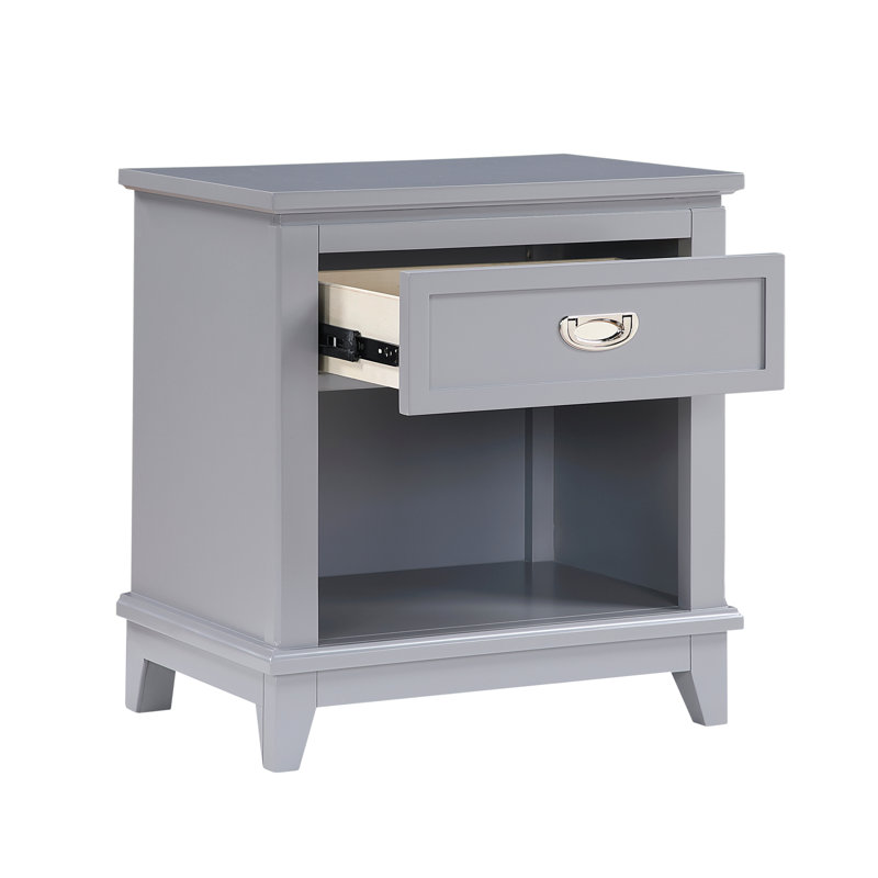 Table de chevet classique bleu marine avec tiroir de rangement et dessous, sans assemblage pour une utilisation dans la chambre à coucher de style, une poignée en nickel poli