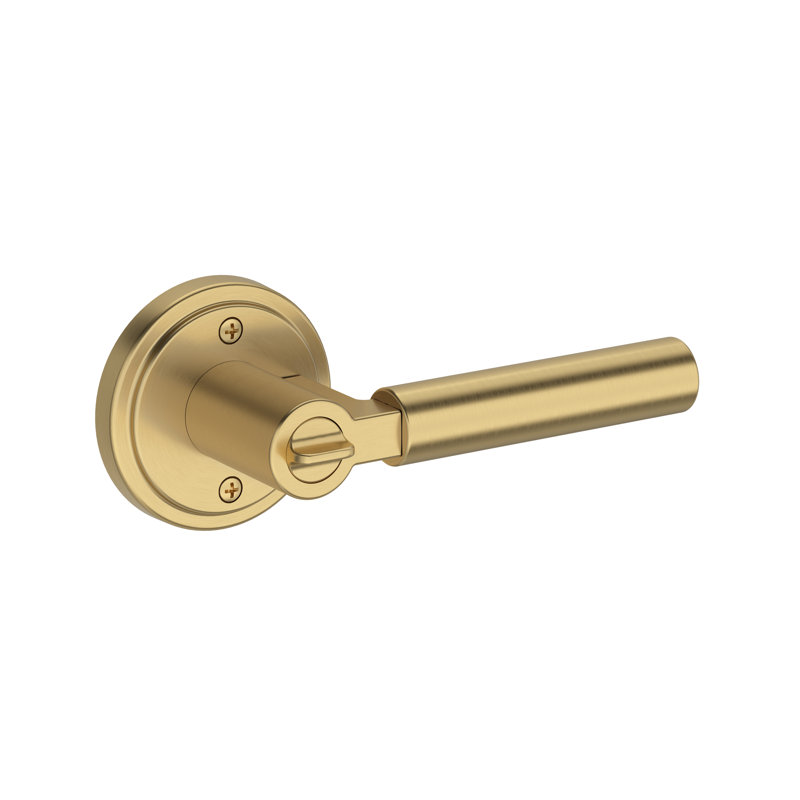 Lake Forest Keyed Entry Lever with Stepped Round Rose in Lifetime (PVD) Satin Brass, Satin Brass