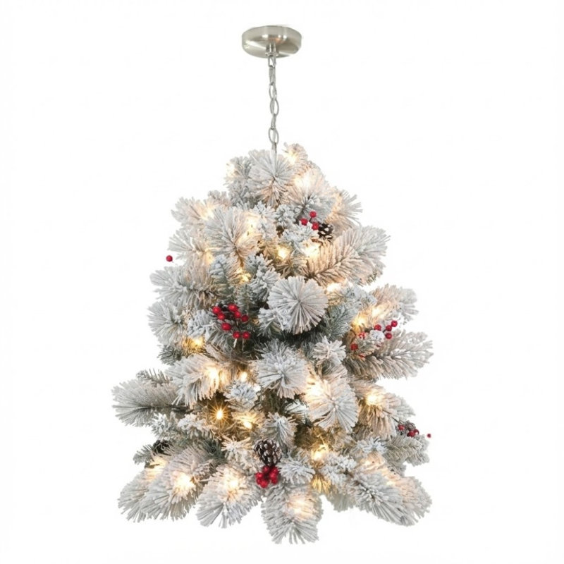 Lustre d'arbre de Noël givré et floqué Plug & Play