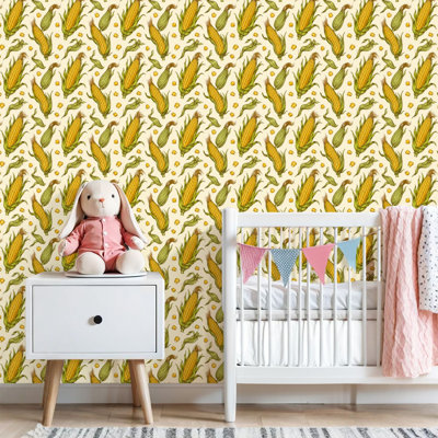 Peel and Stick Wallpaper Corn seamless linear sketch whole corn cobs leaves maize pieces grains Contact Paper Removable Self Adhesive Wall Mural Wall Decor for Bedroom Kitchen Cabinets 17.7in x 118in