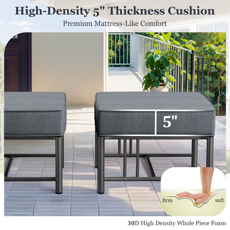 Timberloft 6-Pieces Outdoor Patio Conversation Set With Sofa Ottoman Swivel Glider Chairs And 10" Thick Cushions, Gray, Black