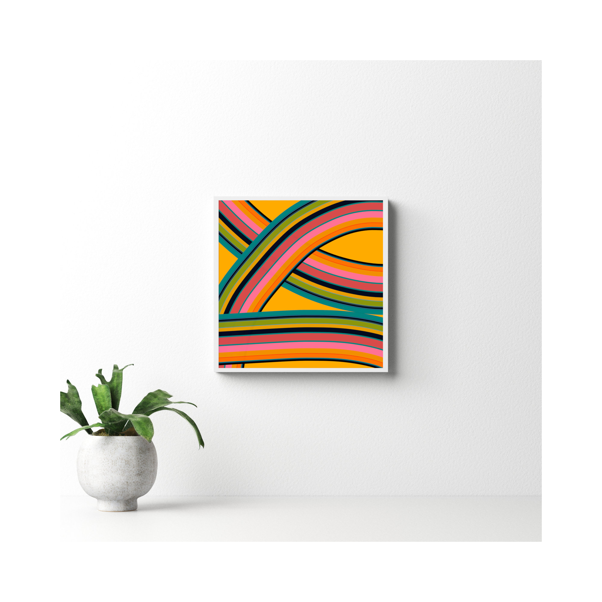 Twist Series I Fiesta Twist by Jacques Pilon - Picture Frame Graphic Art, White, 16" H x 16" W x 1.25" D
